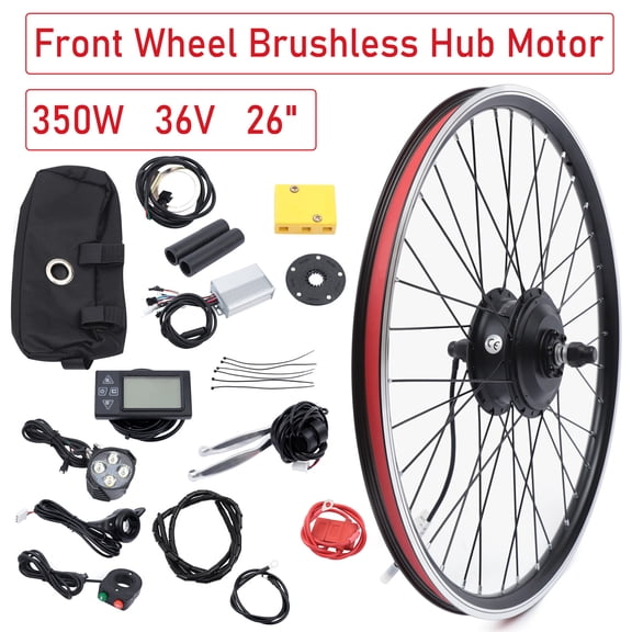 26" 350W 36V Electric Bicycle Front Wheel Hub Motor E Bike Conversion Kit LCD Fits 26-Inch Bikes