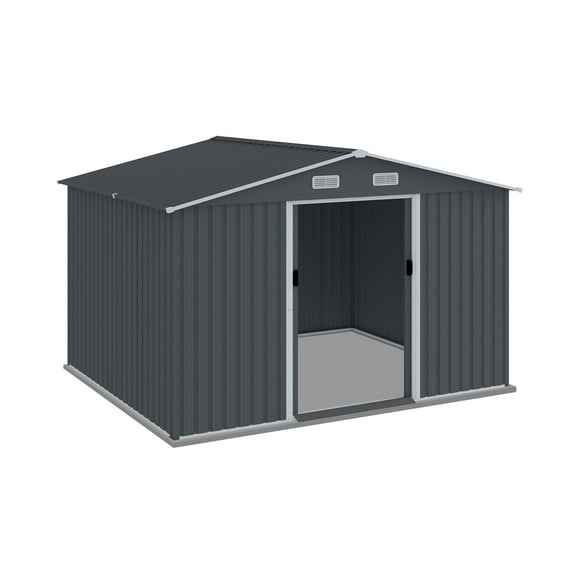 Outdoor Storage Shed 8 x 10 FT Large Metal Tool Sheds, Heavy Duty Storage House with Sliding Doors with Air Vent for Backyard Patio Lawn to Store Bikes, Tools, Lawnmowers Grey