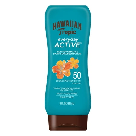 Hawaiian Tropic Everyday Active Lotion Sunscreen 8 Oz, SPF 50, Won't Clog Pores, Sweat & Water Resistant (80 Minutes) Sunblock