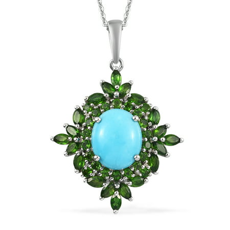 Shop LC 925 Sterling Silver Platinum Plated Oval Sleeping Beauty Turquoise Chrome Diopside Cocktail Necklace Pendant Engagement Wedding Anniversary Bridal Jewelry for Women Size 20"