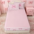 thumbnail image 4 of Erosebridal Girly Letter S Zipper Full Size Comforter Sets with Fitted Sheet and 2 Pillowcases for Girls, Watercolor Ribbon Print Zipper Bedding Set, Pink Reversible, 4pcs, 4 of 7