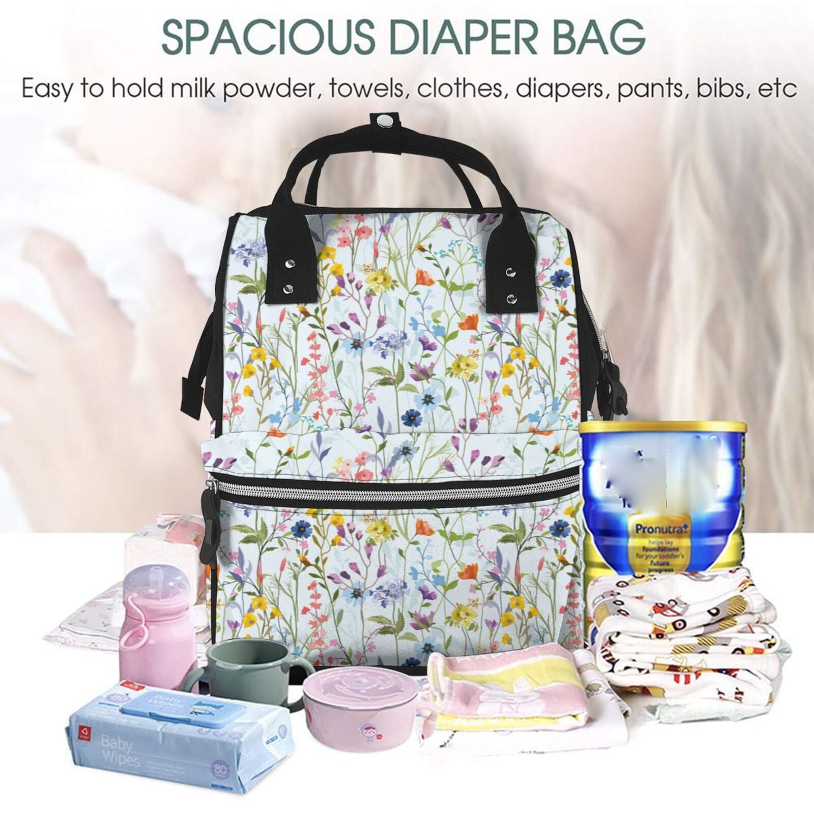 Fuzoiu Beautiful wild flower forest Print Diaper Bag Backpack,Baby Essentials Travel Tote,Multi function Waterproof Diaper Bag, Travel Essentials Baby Bag - Unisex