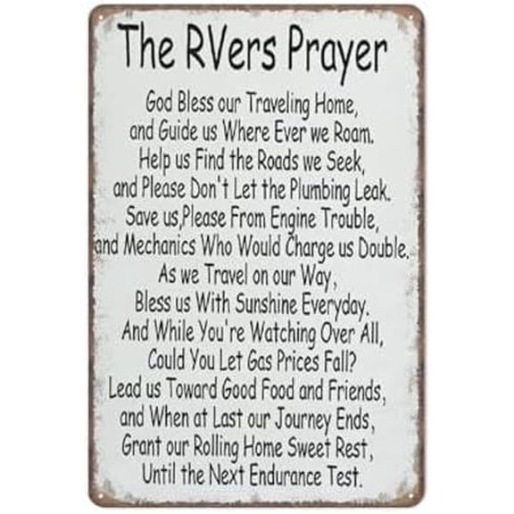 Camping Decor Funny Tin Sign Rustic Rvers Prayer RV Camper Metal Wall Art for Kitchen Garden Bathroom Farm Coffee 8x12 Inch