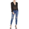 thumbnail image 2 of INSPIRE CHIC Women's Deep V Neck Drawstring Swiss Long Sleeves Blouse Tops M Black, 2 of 7