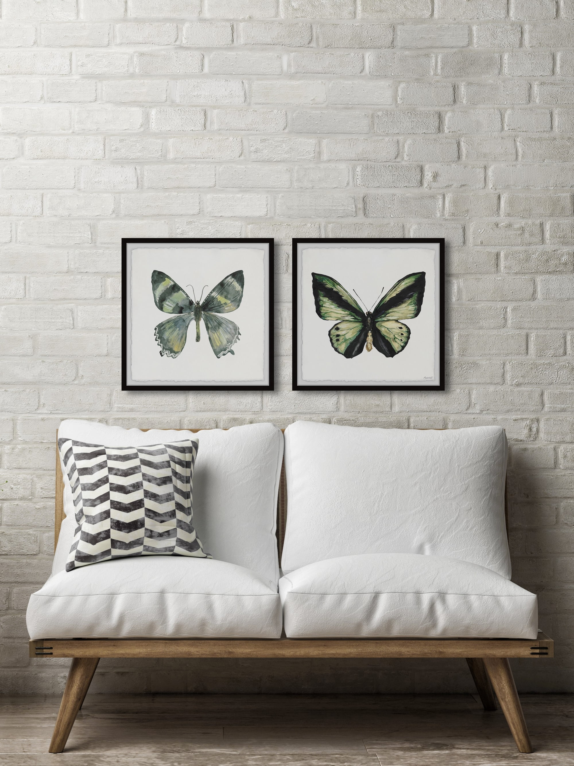 Marmont Hill Lovely Green Butterflies Diptych, 12" x 24"
