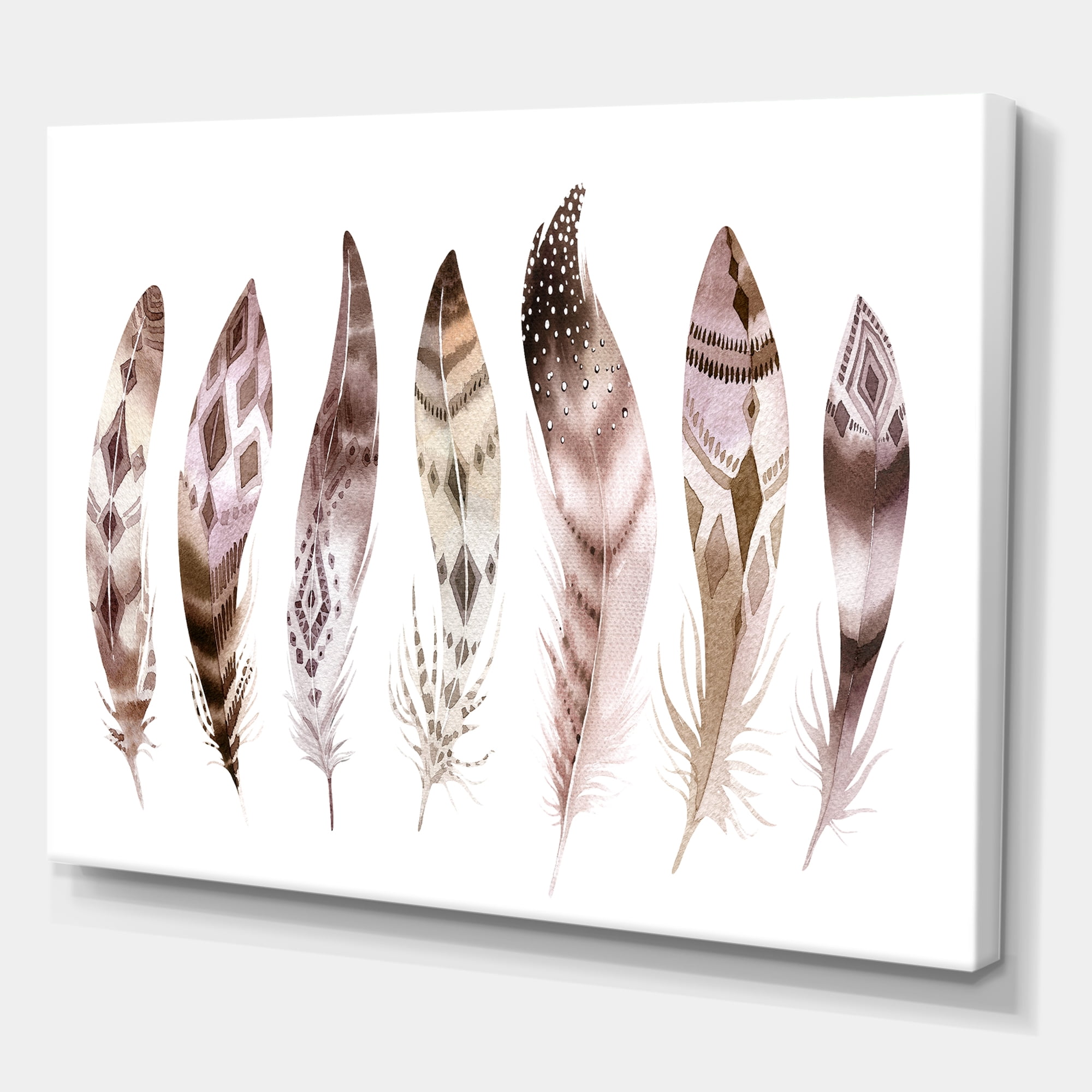 Colourful Boho Art Feather Set X 8 in x 12 in Painting Canvas Art Print, by Designart