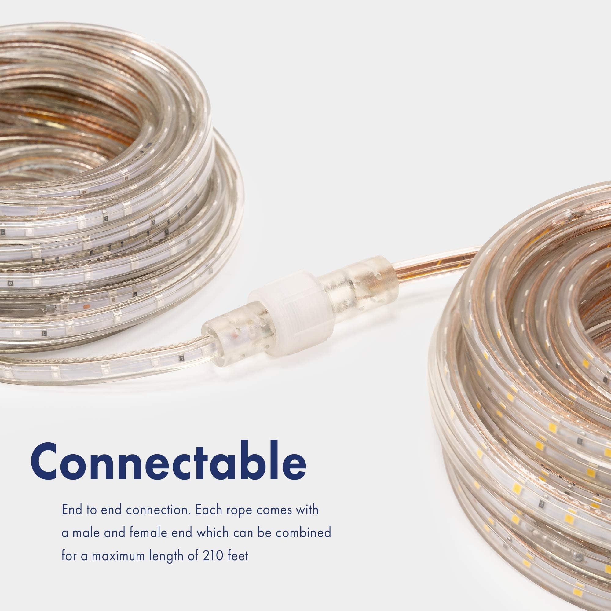 WYZworks 1860LEDs 100ft Cool White 16-Mode Flat LED Outside Strip Lights SMD 2835 Waterproof Permanent Heavy Duty Outdoor Exterior Accent Lighting, ETL Certified, Connectable Flexible Clear PVC Shell