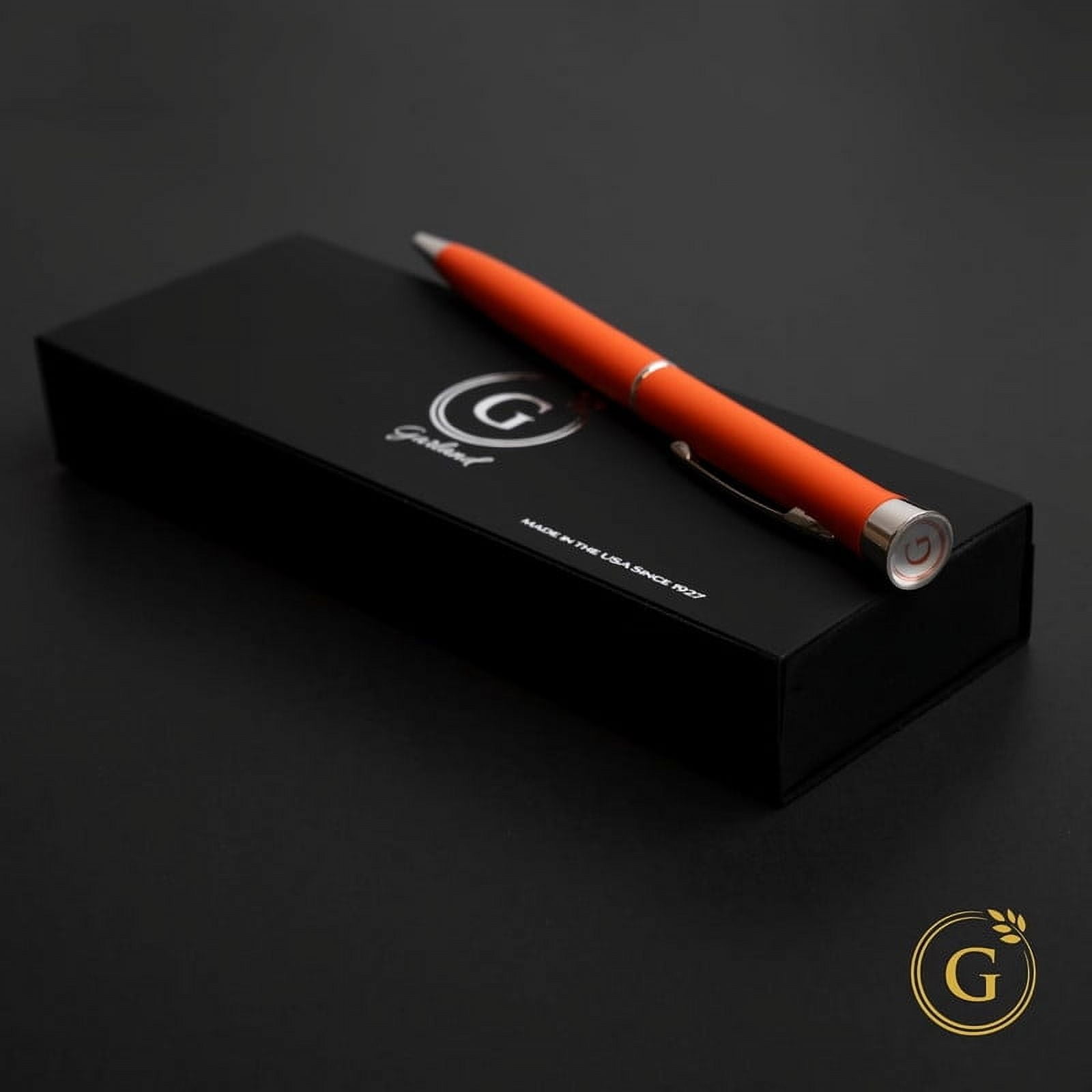 Garland Metal Twist Pen - Made in USA - Premium Cerakote Coating, Durable & Stylish Finish, Gift for Executive, Client, Graduate, Classy Gift Box, Refillable - Blaze Orange with Chrome