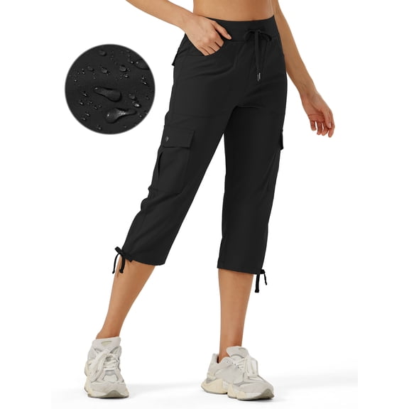 Women's Capris Cargo Hiking Pants Lightweight Quick Dry Athletic Outdoor Travel Casual Loose Daily Wear Pockets Black M