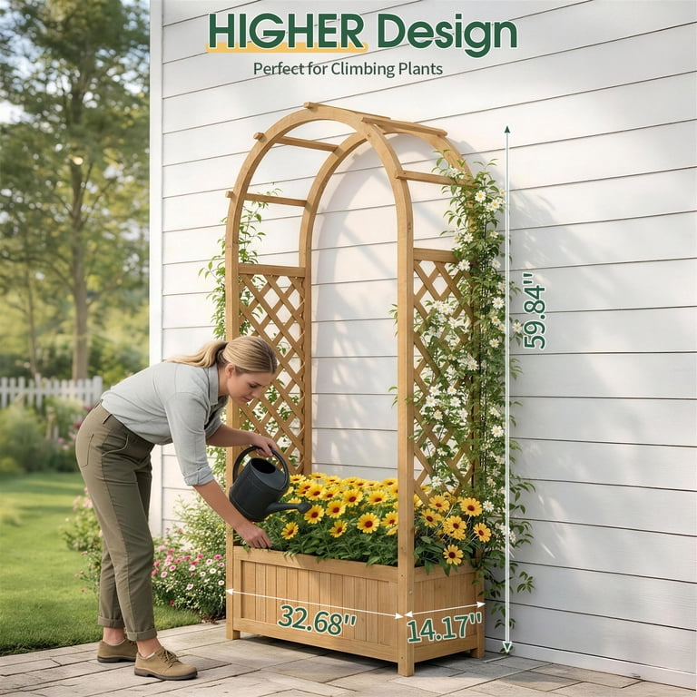 Ktaxon 32.7in Arch Planter Trellis, Wooden Lattice Garden Arch