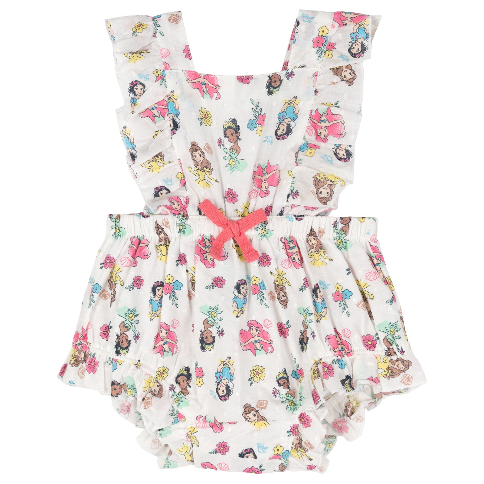 Disney Princess Snow White Belle Tiana Ariel Square Neck Sleeveless Ruffle Romper Newborn to Infant