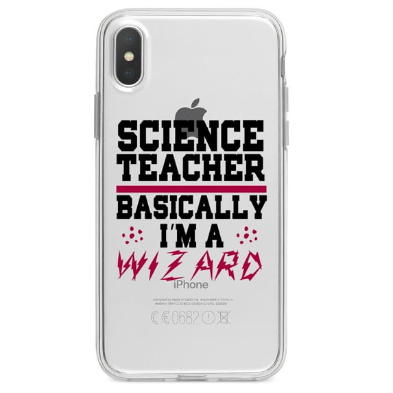 DistinctInk Clear Shockproof Hybrid Case for iPhone XS Max (6.5" Screen) - TPU Bumper Acrylic Back Tempered Glass Screen Protector - Science Teacher Basically I'm a Wizard