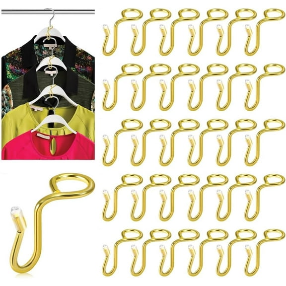 50 Pack Gold Metal Clothes Connector Hooks Space Saving Hanger Extender Clips Organizer Strong Mini Outfit Cascading Hooks