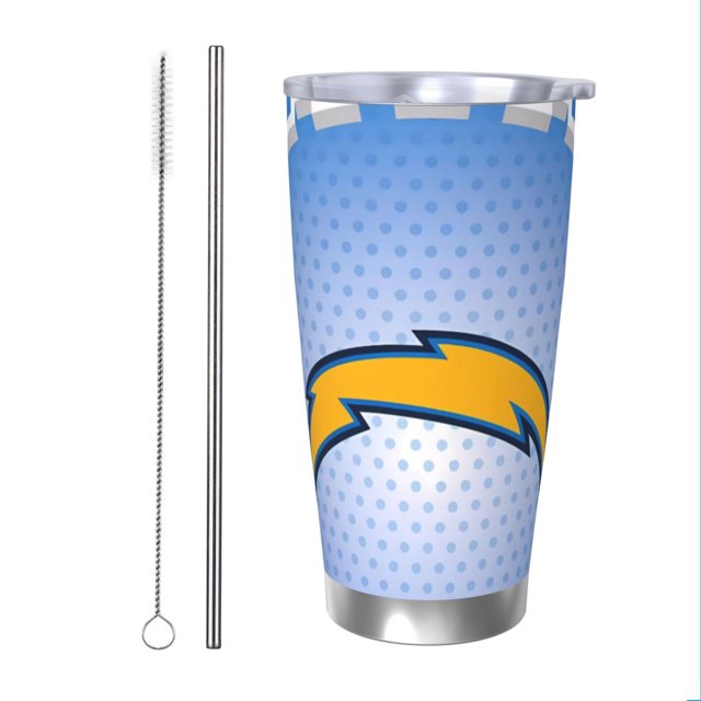 Taza térmica duradera de acero inoxidable 304 con tapa y pajita con temática del equipo de fútbol de los Chargers Taza térmica de acero inoxidable de 20 oz Taza para automóvil Adecuada para bebidas