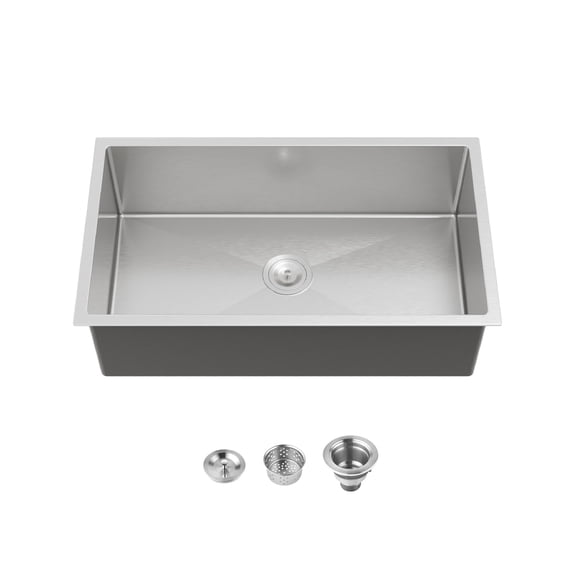 Acpouw Stainless Steel Kitchen Sink, 33″x19″ Drop In Single Bowl, Undermount Handmade Sink in Brushed Nickel, with US Standard Drain and Hook