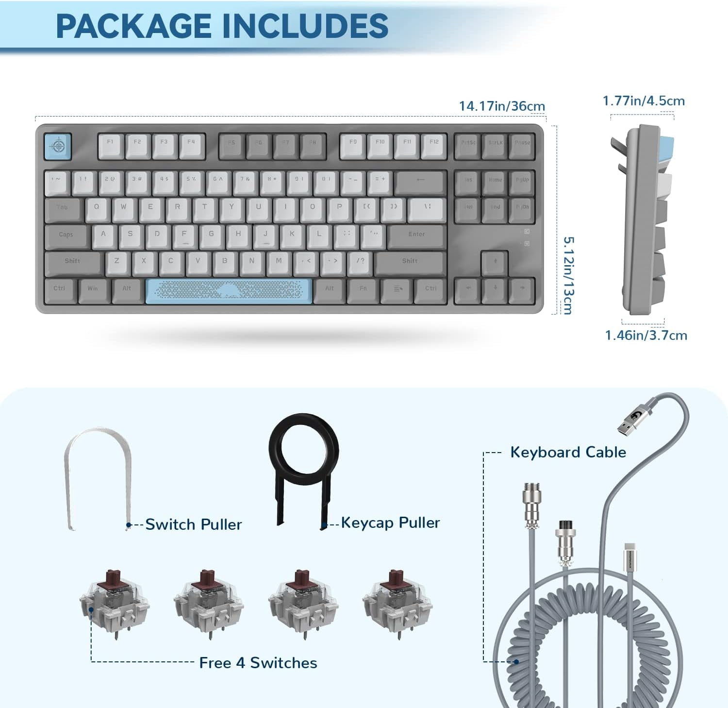 Manbasnake AK873 Gaming Keyboard,RGB Backlit,Hot-Swap,PBT,75% TKL