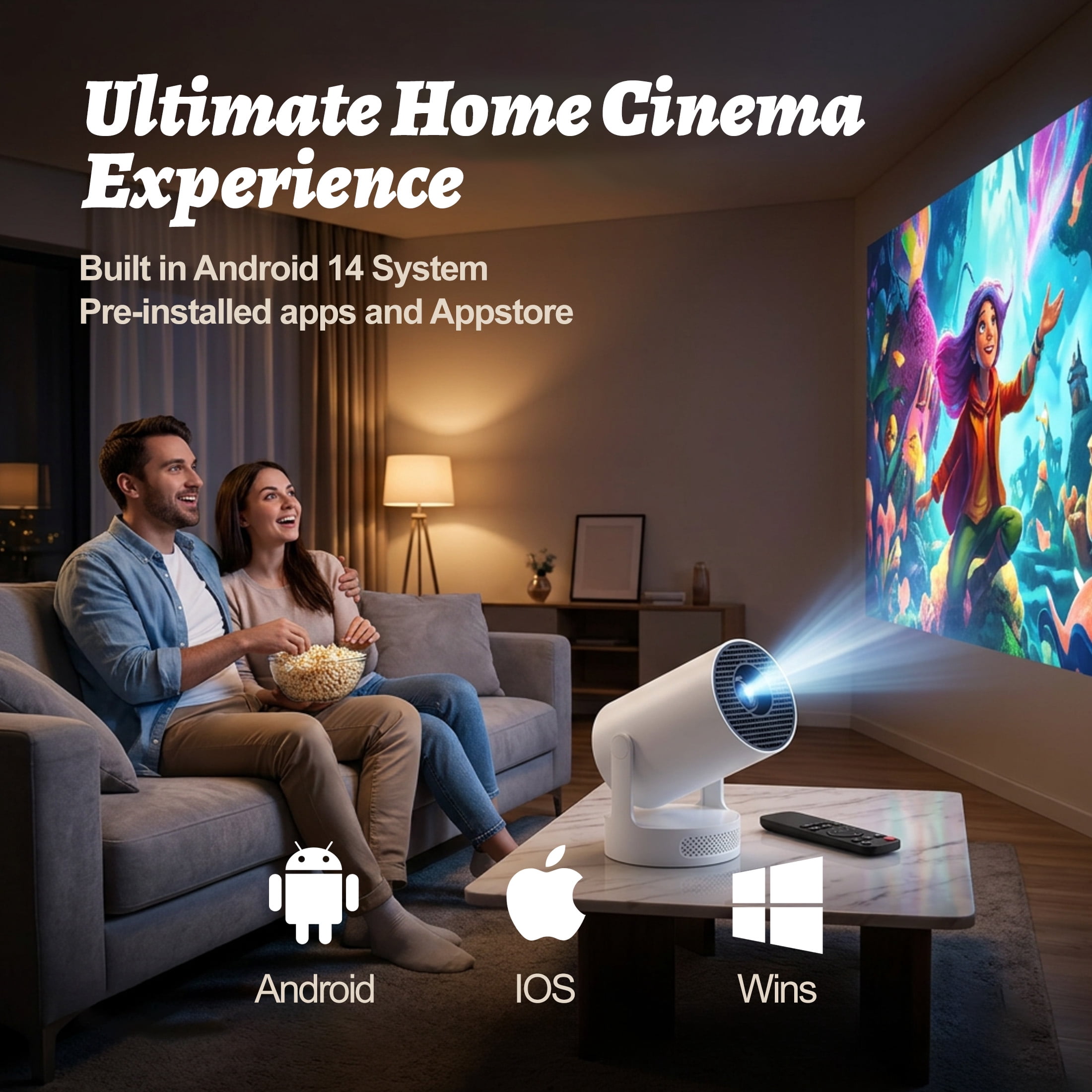 BDQ Mini Projector with WiFi & Bluetooth, 1080P Support (4K Input), Portable Smart Movie Projector for Bedroom & Outdoor, Small TV Projector for iPhone