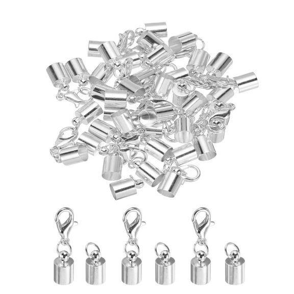 20Pcs Cord End Caps 6.5mm Brass for Leather Cord, Tassels, Jewelry Making 7.5mm Length Silver