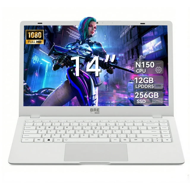 BREB Portable 14 Pouces FHD IPS, Intel N150, 12 Go RAM LPDDR5, 256 Go SSD, Blanc