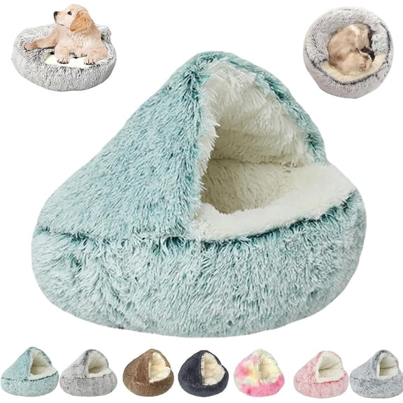 Cozy Cocoon Pet Bed for Dogs, Covered Dog Bed with Hood, Plush Cave-Style Pet Bed for Medium Dogs, Soft and Warm Design