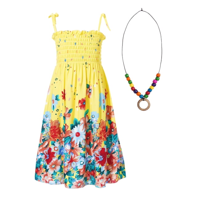 Runhomal Robe d'Été Sans Manches pour Filles, Robe Décontractée à Fleurs, Bretelles Spaghetti, Robe Tournante, Robe de Plage, Type F 130