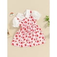 thumbnail image 3 of Biezeib Baby Girl Summer Dress Cute Doll Collar Puff Sleeve Strawberry Heart Print Princess Dress Infant Toddler Clothes, 3 of 9
