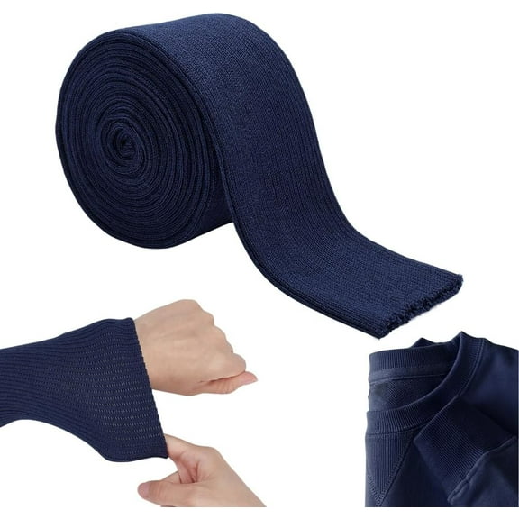2 Yard Rib Knit Cuff 2.4inch Collar Sleeve Cuffs Trim Neckline Waistband Material Cotton Ribbing Cuff for Waistbands Collar Trim Jacket Sewing Accessories Marine Blue