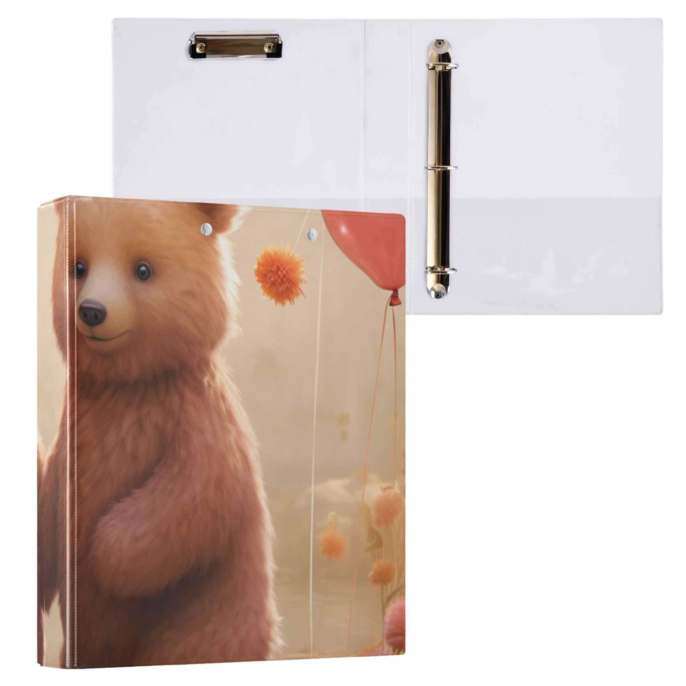 Cute Bears 3 Ring Binders 1.5 inch Hardcover File Folders with Interior Pockets A4 Size Organizer for School Office Hospital Set of 2