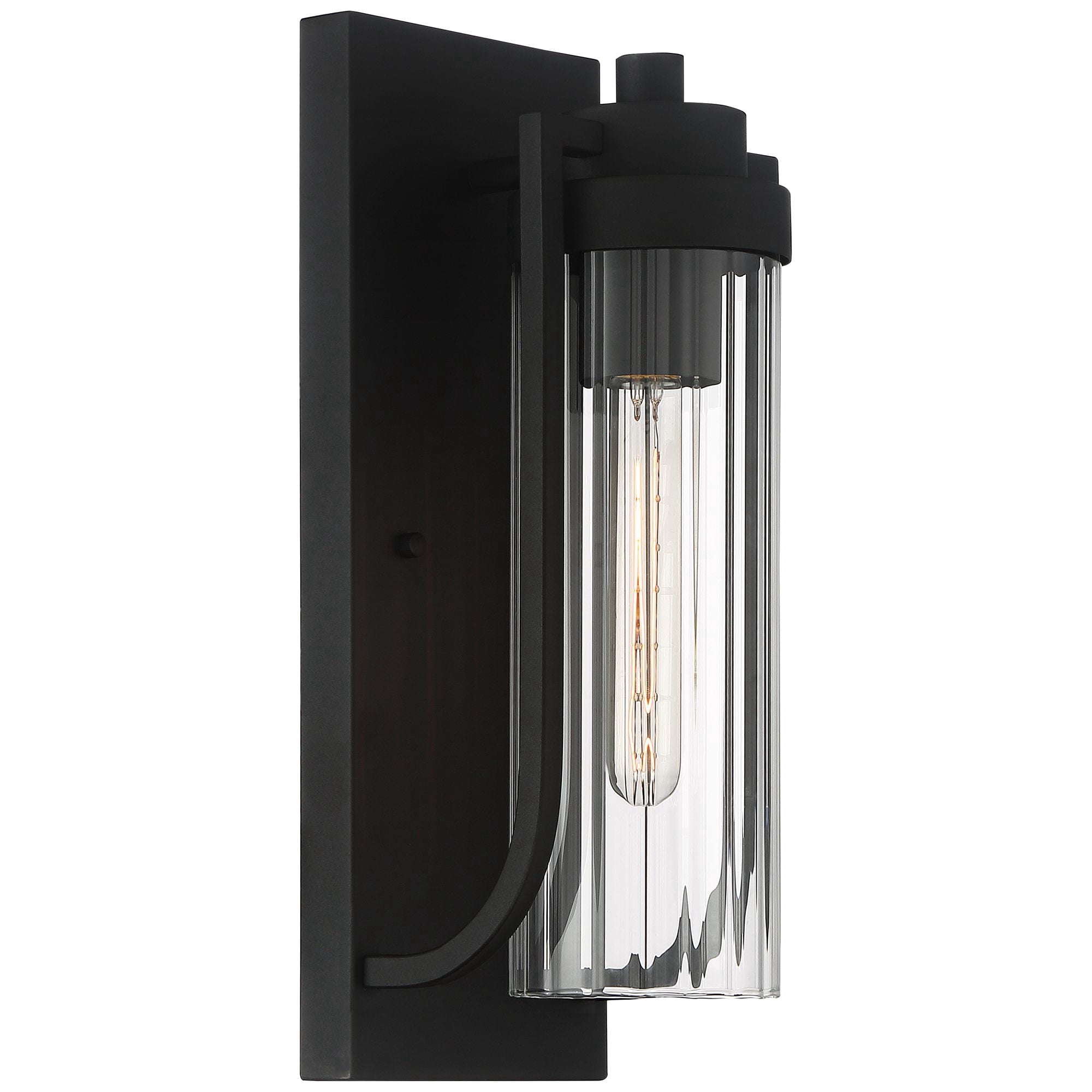 Possini Euro Design Bogata Modern Outdoor Wall Light Fixture Textured Black 15 1/2" Clear Ribbed Glass for Post Exterior Barn Deck House Porch Yard