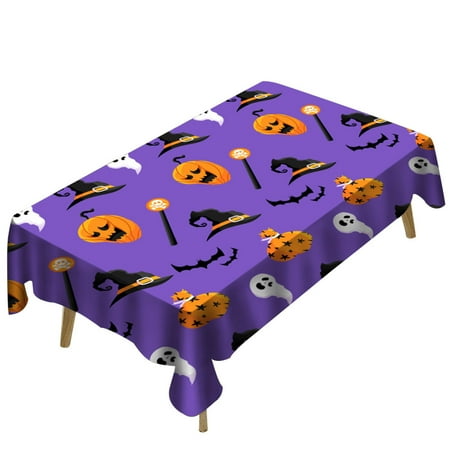 

Halloween Tablecloth Durable Bat Pattern Table Cover Halloween Themed Party Decor Tablecloth for Halloween Indoor Decorations Purple