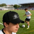thumbnail image 4 of Gorra de béisbol de fútbol 2026 con gráfico de pelota de fútbol flamejante, gorra snapback ajustable para aficionados masculinos, gorra Twill Dad para los Juegos Mundiales de Fútbol y Ropa de Exterior, 4 of 5