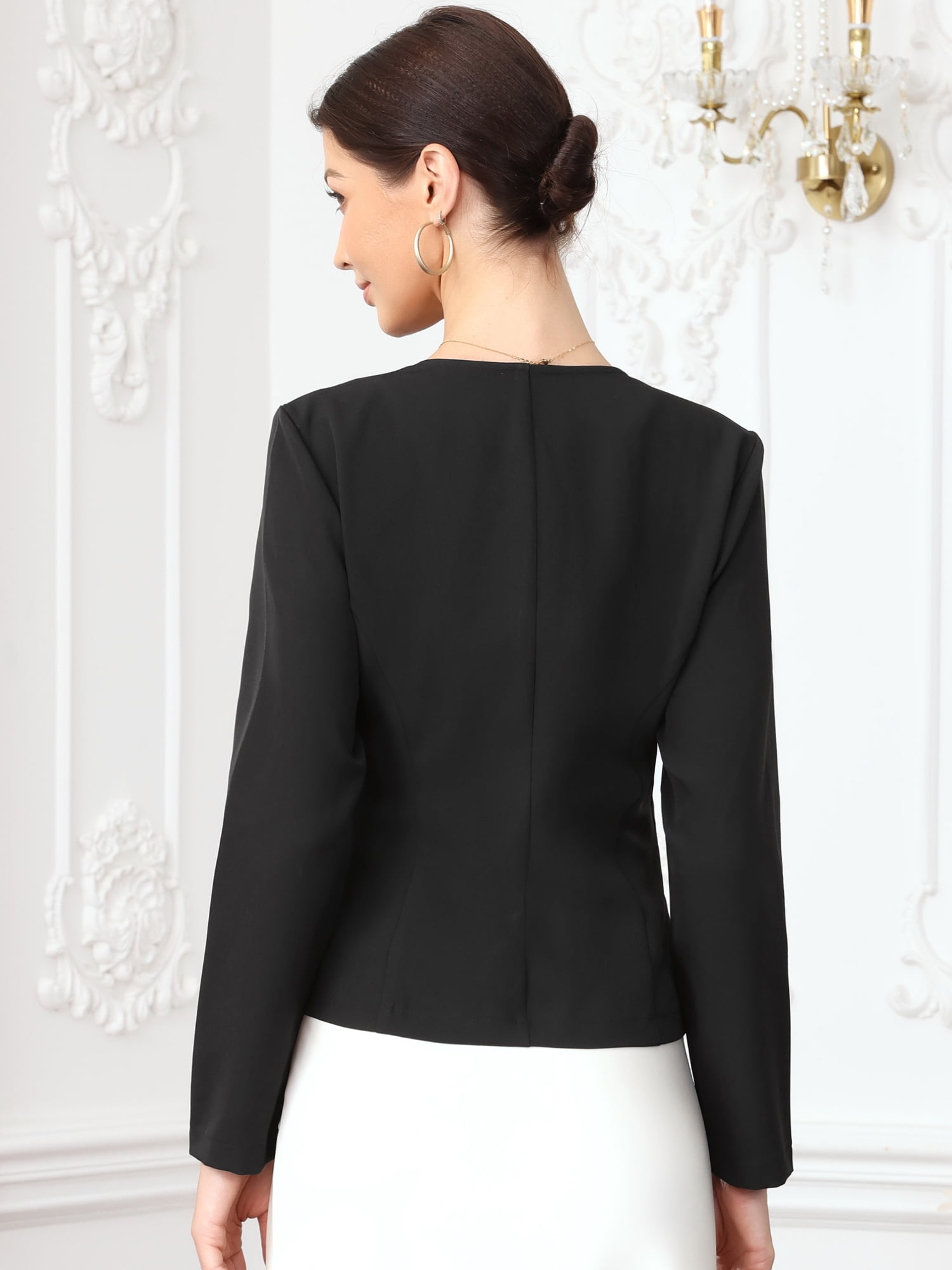 DARING DIVA Women's Collarless Button Down Long Sleeve Blazer Jacket L Black