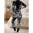 thumbnail image 5 of Women's Milk Silk Sleepwear Long Sleeve Pajama Set Black and White Wild 2 Piece Loungewear, 5 of 7