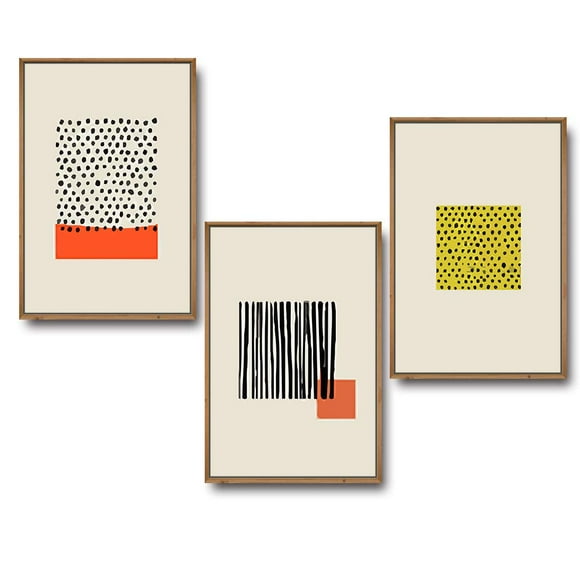 IDEA4WALL Framed Wall Art Print Set Black Dot & Line Color Block Squares Abstract Patterns Digital Art Pop Art Bohemian Colorful Warm for Living Room, Bedroom, Office - 24"x36"x3 Natural