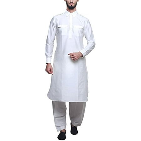 

Royal Kurta Mens White Silk Blend Festive Pathani Suit
