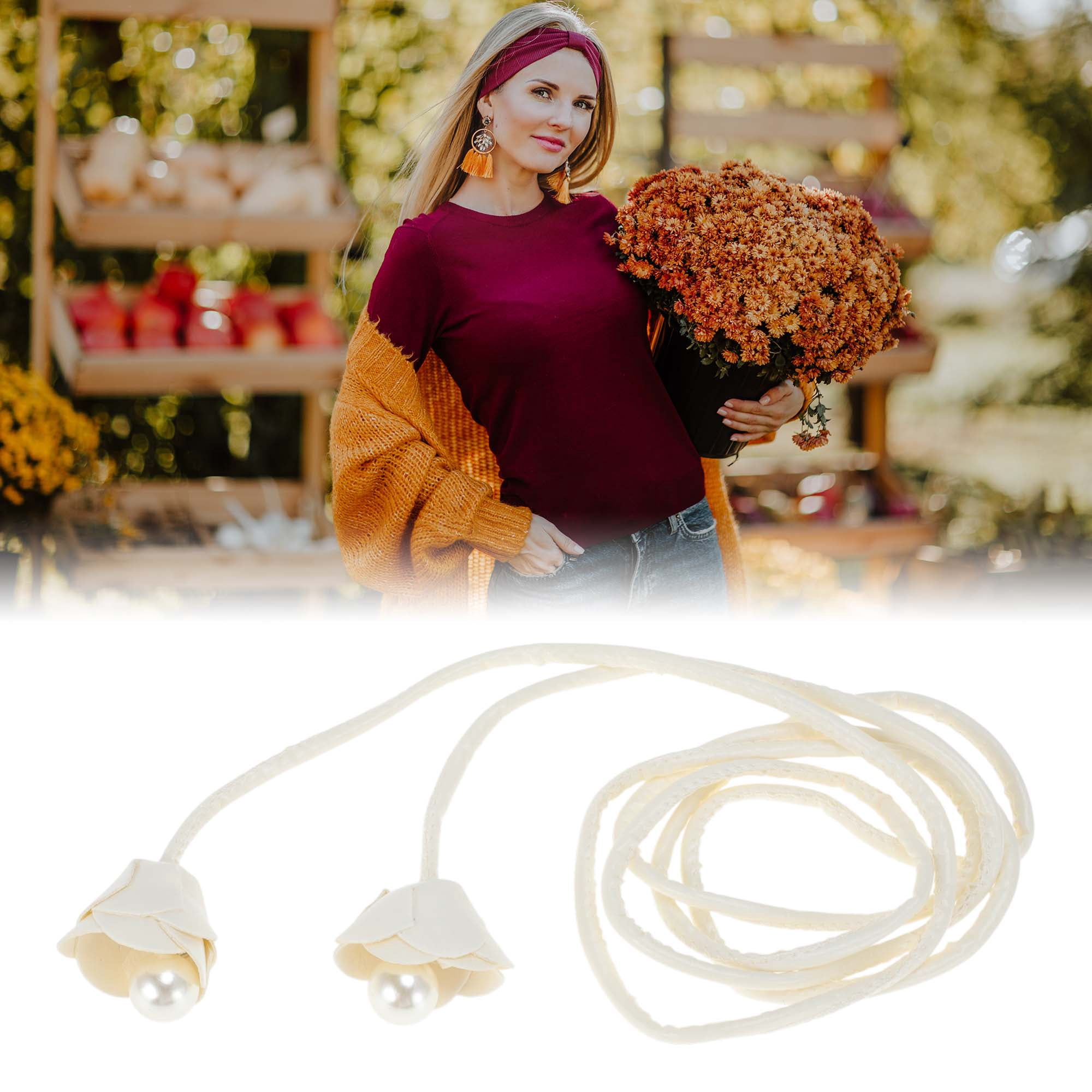 Unique Bargains Fashion Flower Rope Belt For Women Beige