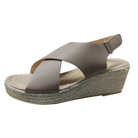 

Rdeuod Shoes For Women Women S Casual Platform Straw Middle Heel Wedge Open Toe Breathable Sandals