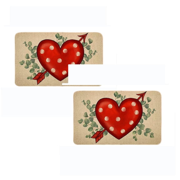 2Pcs Valentines Day Decorative Floor Mats Home Non Decorations Washable Rugs For Kitchen Indoor Outdoor Entrance Bathroom Doormat Carpet Valentines Day Decorations