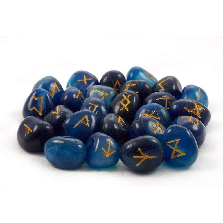 Blue Agate Runes Crystal Rune Stones Set Elder futhark