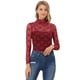 thumbnail image 1 of INSPIRE CHIC Blusa de encaje floral transparente con cuello simulado de manga larga para mujer borgo?a XS, 1 of 6