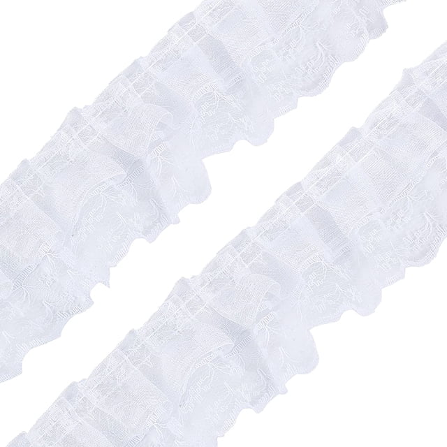 20 yardas de cinta de encaje de organza blanca plisada de 2 capas, tela de gasa de malla fruncida, apliques de encaje, ribete de tul