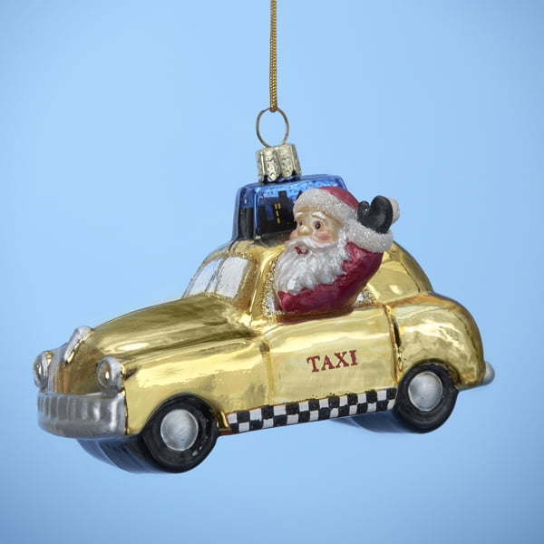 Pack of 6 New York City Yellow Taxi Cab Glass Christmas Ornaments 3.75