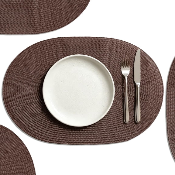Placemats Set of 8 for Dining Table Washable Woven Non-Slip 18x12 inches Placemat Heat-Resistant Durable Table Mats for Dining Table Easy to Clean (Oval Brown, 8)