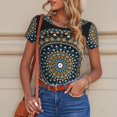 thumbnail image 6 of KLL Women 's Crew Neck Bodysuit Jumpsuits Dot Mandala Print Short onesies Stretch T Shirts, 6 of 7