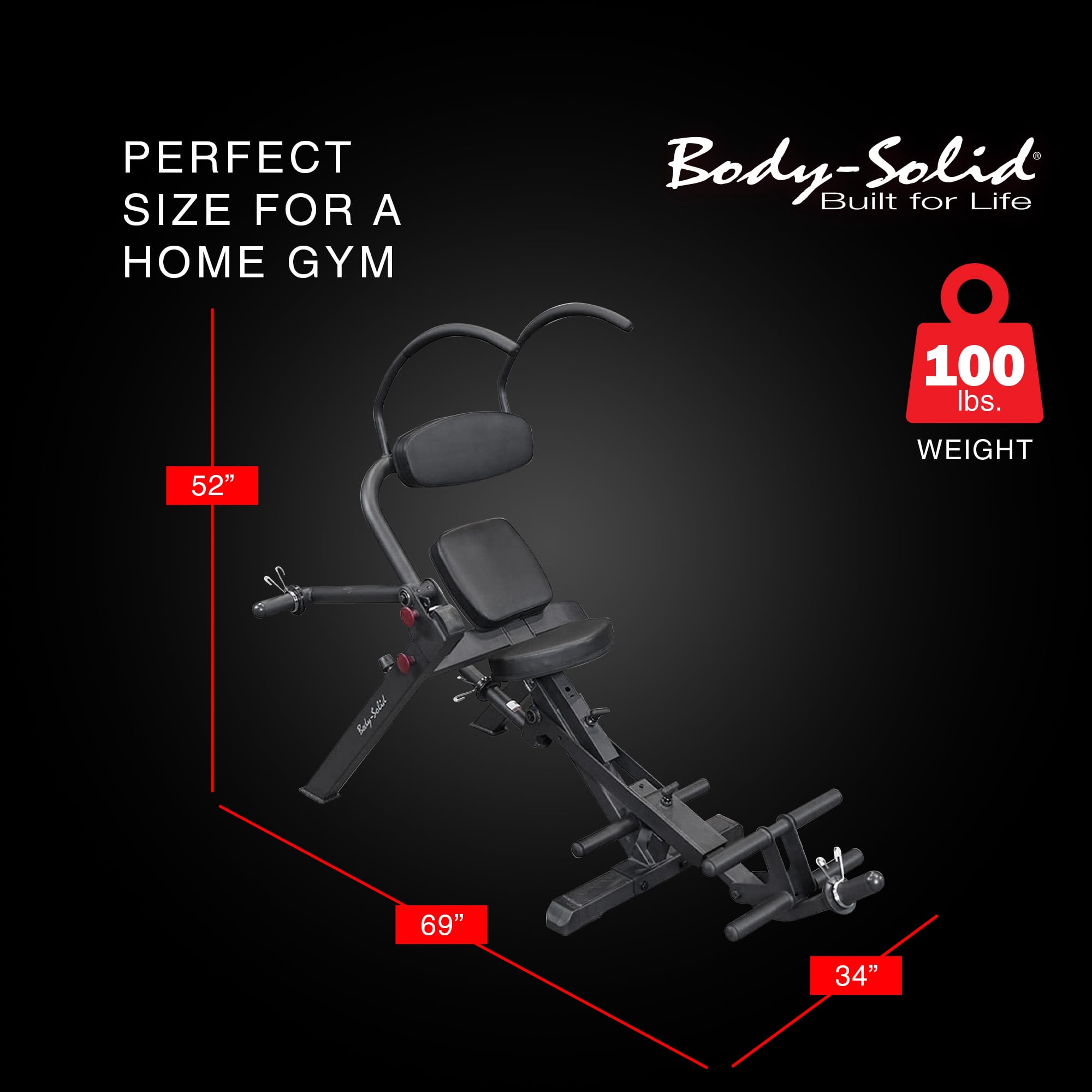 Body Solid GAB300 Semi Recumbent Ab Bench w/ Steel Frame for Abs & Obliques, Black