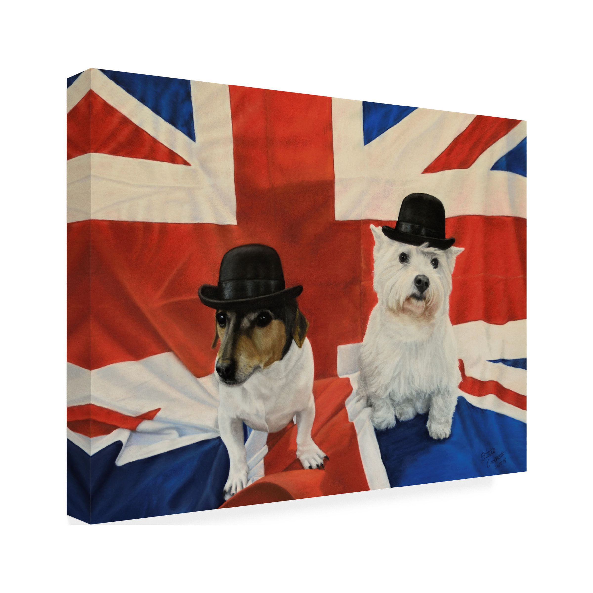 Steve Crockett 'Pet Portrait Of 2 Dogs On A Union Jack Flag' Canvas Art