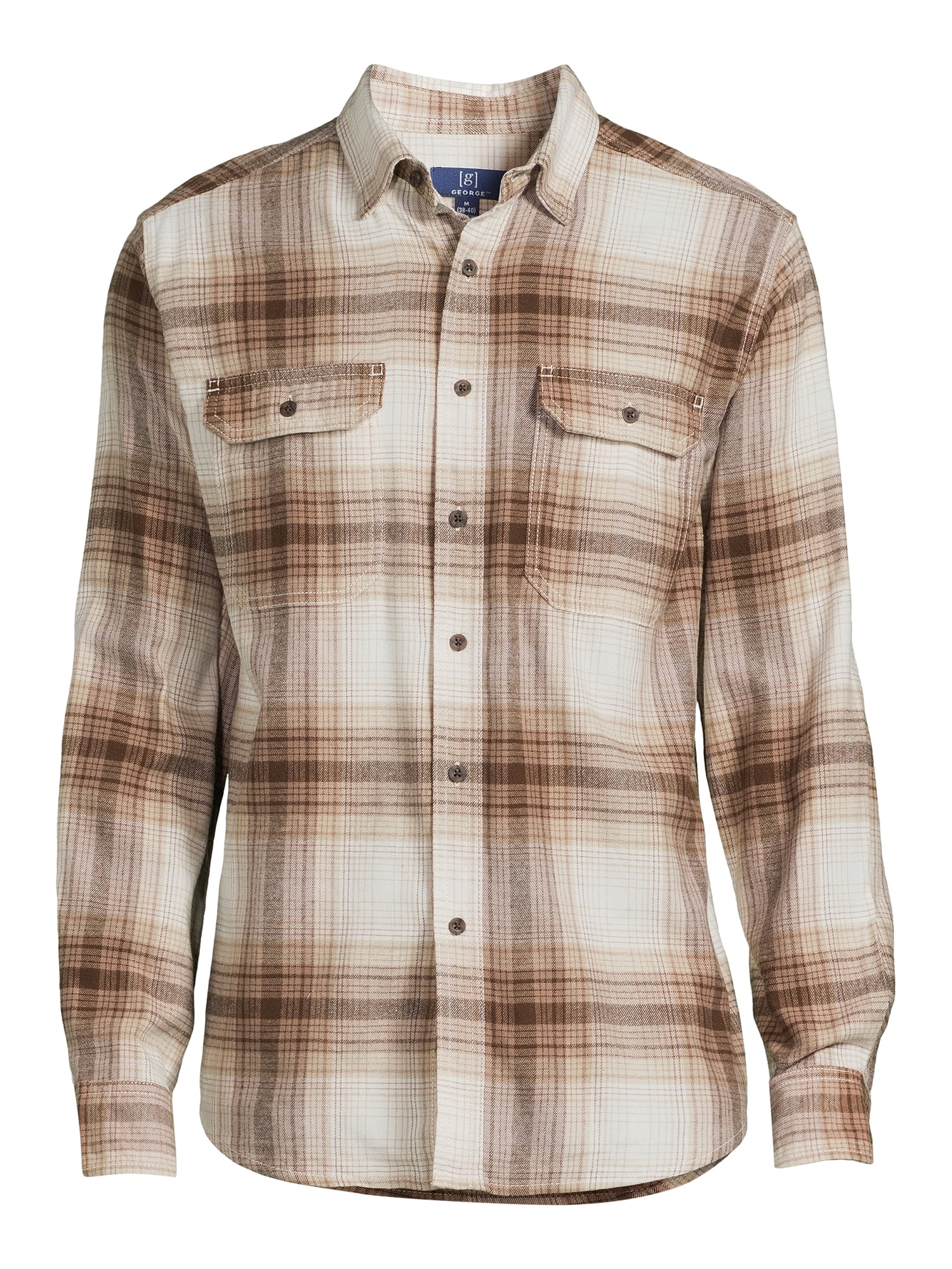 George Men's and Big Men's Flannel Shirt with Long Sleeves, Sizes XS-3XLT