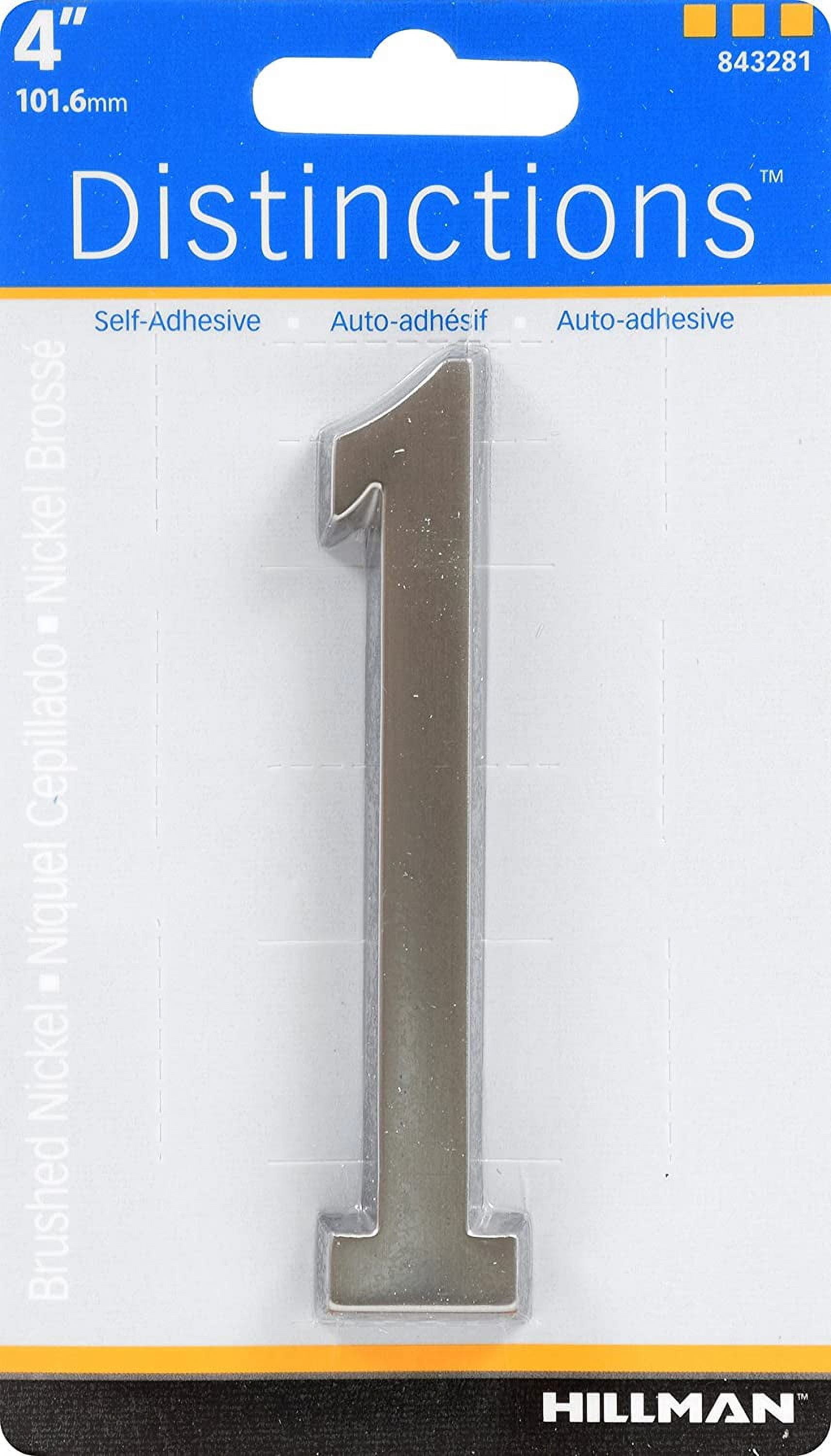 Hillman Group 843281 4 in. Nickel Distinctions Zinc Die-Cast Adhesive Plaque Number - 1 - 3 Piece
