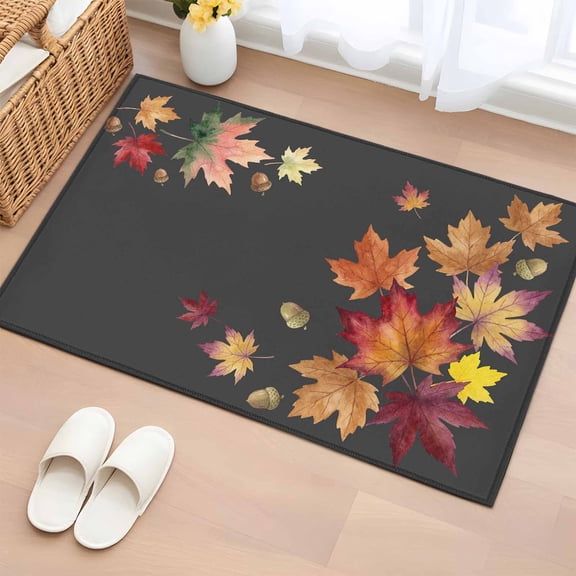 Fall Maple Entryway Rug 2'x3' Non Slip Front Door Mats, Watercolor Autumn Orange Red Leaves Dark Grey Entrance Rugs Indoor Outdoor Carpet, Washable Floor Mats Small Area Rug for Bedroom Kitchen