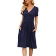 thumbnail image 6 of Women's Summer Casual Short Sleeve V-Neck Short Party Dress with Pockets Navy Blue S, 6 of 7